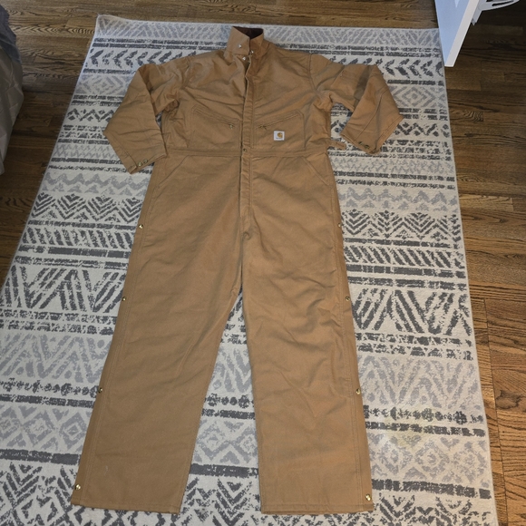 Carhartt Coveralls Mens Size 52 R Canvas Quilted Insulated Brown - Picture 1 of 9
